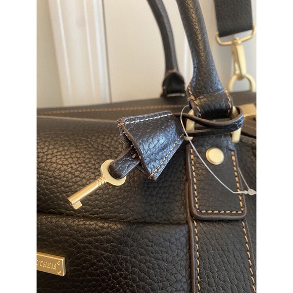 New BROOKS BROTHERS Pebbled Brown Leather Travel Luggage Weekend Bag w/ Lock&key - Picture 6 of 16